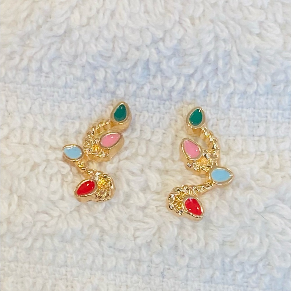 Hypoallergenic Dainty Festive Christmas Lights Gold  Tone Stud Earrings